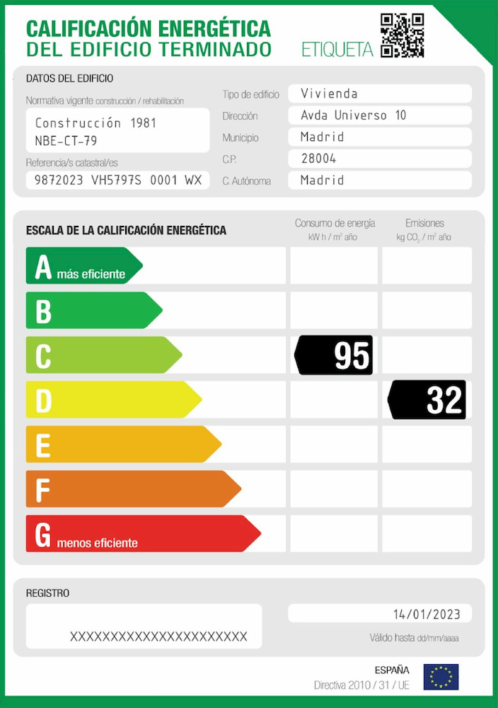 Пример энергетического сертификата (Certificacion energetica de edificios, CEE) 