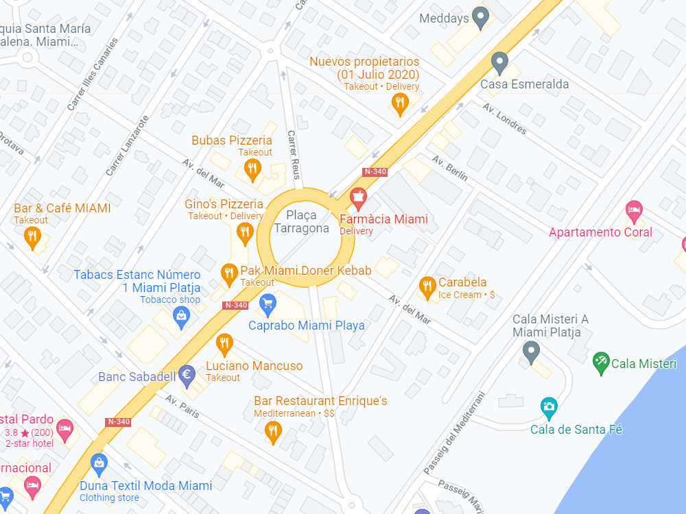 Карта центра с площадью Таррагоны в Майами Плая
