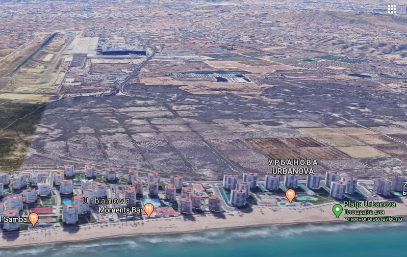 Урбанова. Скриншот из сервиса Google.Карты. На заднем плане виднеется Аэропорт Аликанте