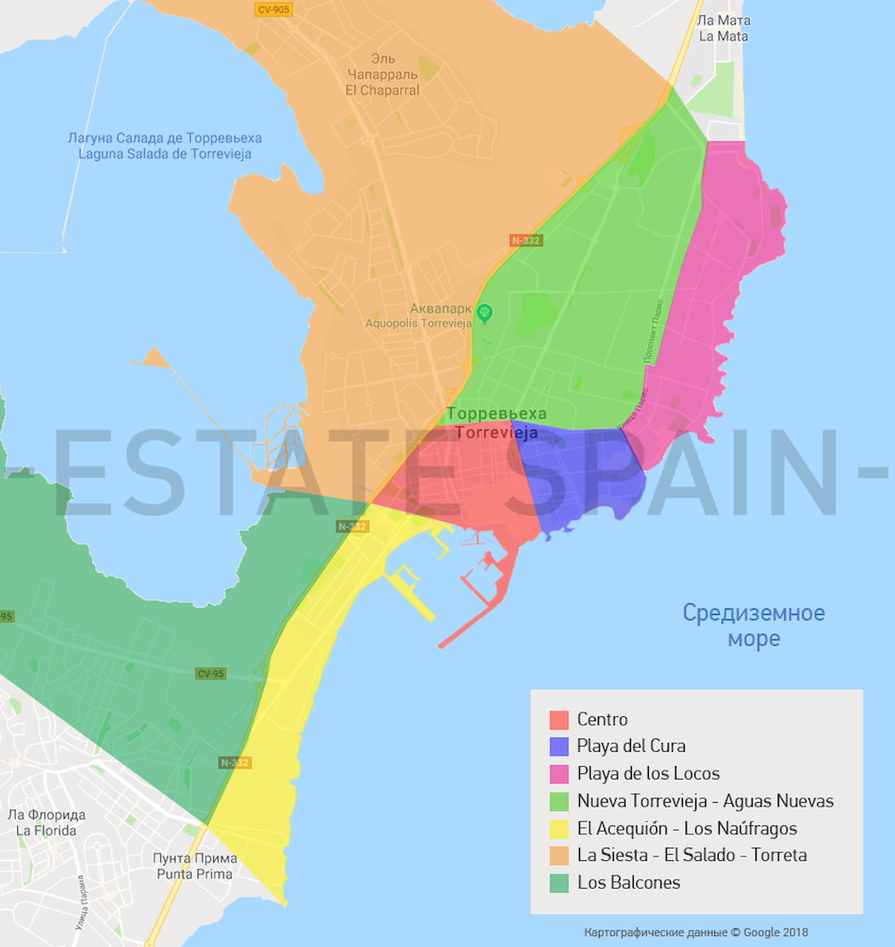 Карта: названия и границы районов Торревьехи
